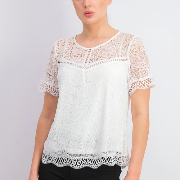 Laundry By Shelli Segal Cloverfield Lace Blouse In White - Picture 2 of 11